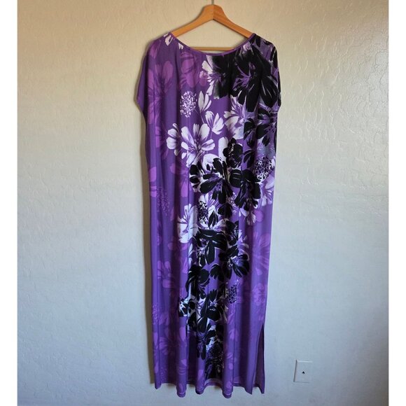 Bob Mackie Wearable Art Floral Maxi Dress Purple Size 3X Hawaiian Resort Stretch - Picture 7 of 9